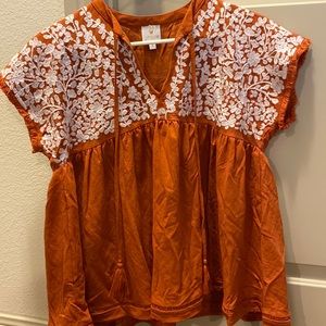 J. Marie top burnt orange and white